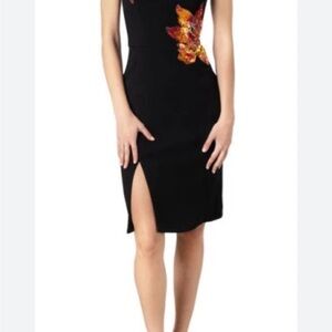 Dress the Population Alexandria Black Sheath Dress with Orange Accents